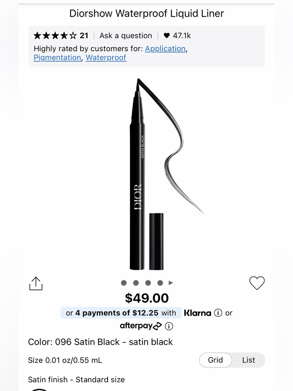 BNIB Dior Diorshow Liquid Liner – Satin Black. Waterproof. Retail $49. Full size